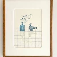 松永悠一郎　Yuichiro Matsunaga 「タイルに小物（ナンテンと鳥）」”Something small on the tiles: Nandina and a bird”