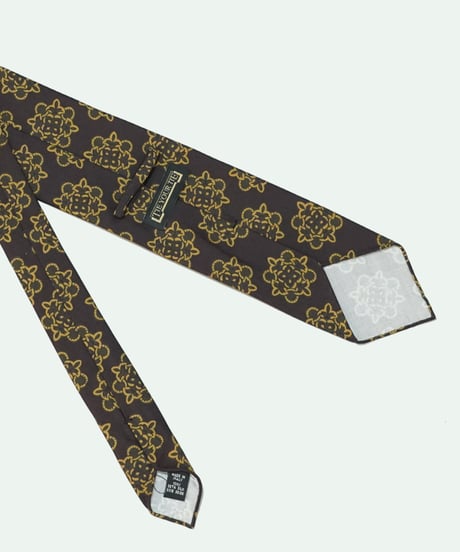TIE YOUR TIE ／ シルク プリント FrrankSford 小紋ネクタイ BROWN×YELLOW