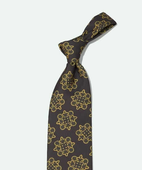 TIE YOUR TIE ／ シルク プリント FrrankSford 小紋ネクタイ BROWN×YELLOW