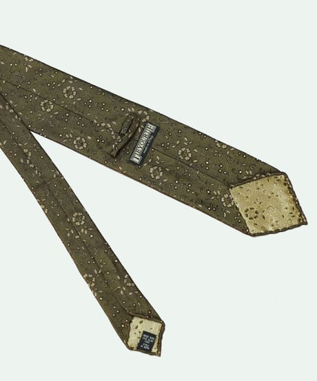 TIE YOUR TIE ／ シルク FrrankSford フラワー小紋ネクタイ YELLOW BROWN
