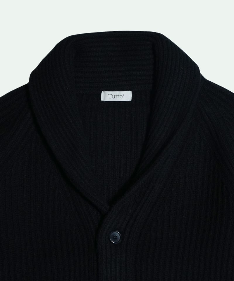 Tutto ／ ウールカシミヤ ショールカラーニット BLACK | Tiamo La On