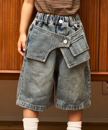 layered  half denim pants