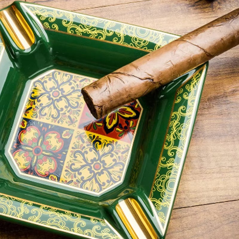 2色展開】 葉巻灰皿 シガーアッシュトレイ 緑 黒 おしゃれ 高級感 葉巻