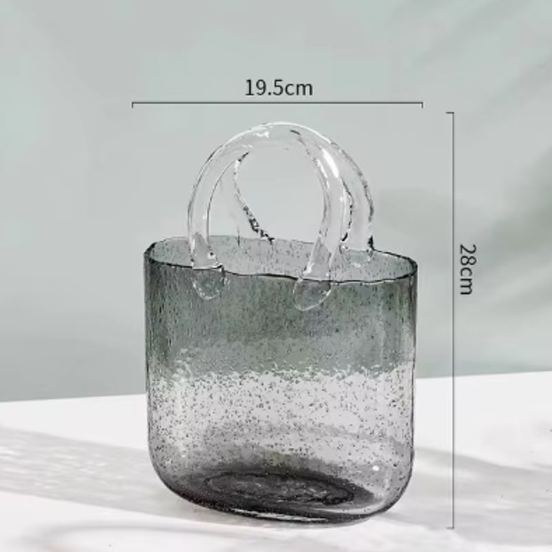 フラワーベース 花瓶 カバン 鞄 bag ガラス 硝子 ガラス フラワーベース バッグ型 花器 透明 気泡入り 手作り