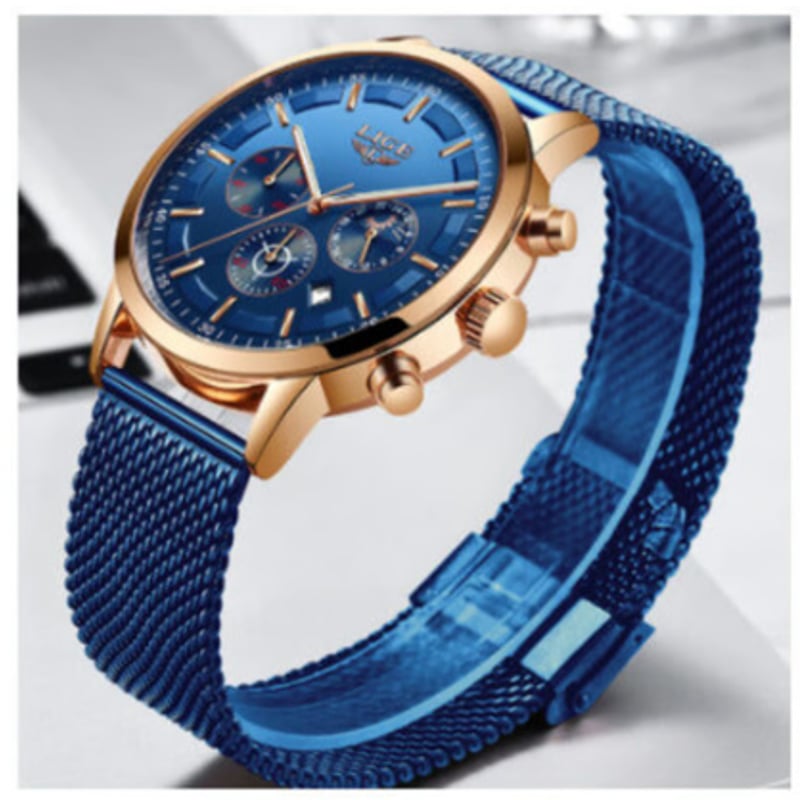 LIGE メンズ腕時計 防水 日付表示 メッシュベルト 光る 薄い