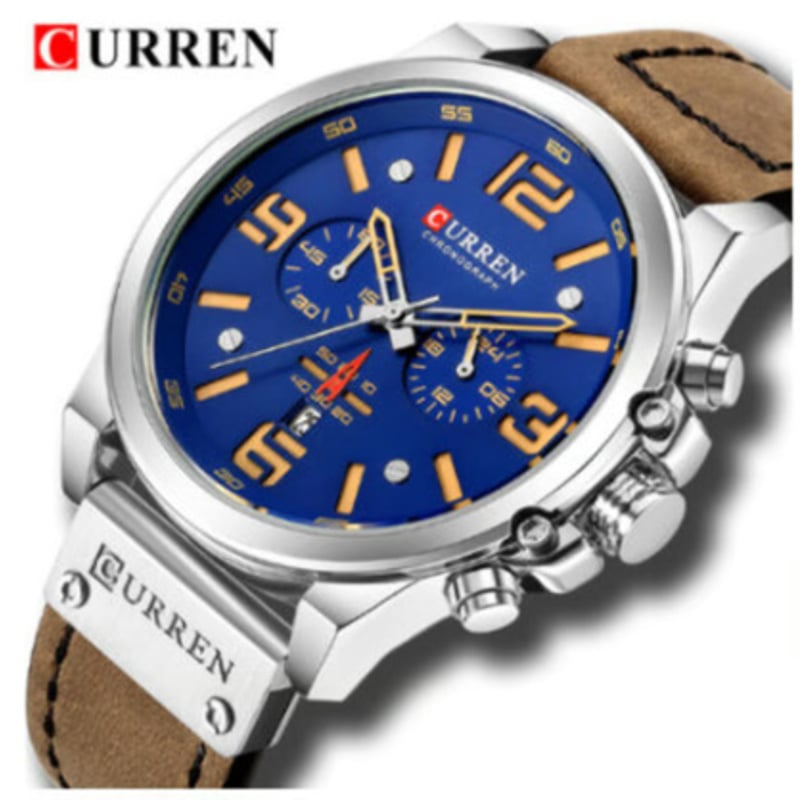 CURREN 3気圧防水 メンズ腕時計 多機能 本革ベルト クロノグラフ 日付 