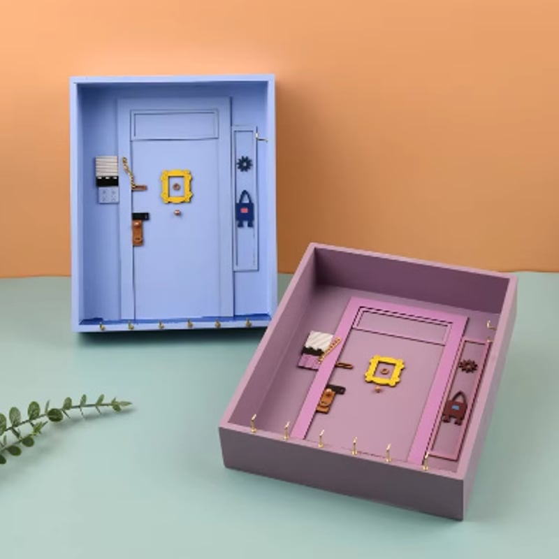 3色展開】かわいい ドア型 鍵掛け キーフック キーボックス 6本収納