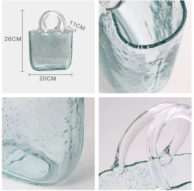 フラワーベース 花瓶 カバン 鞄 bag ガラス 硝子 楽天市場】ガラス 花瓶 バッグ型 手作り ガラスバッグ花瓶 透明
