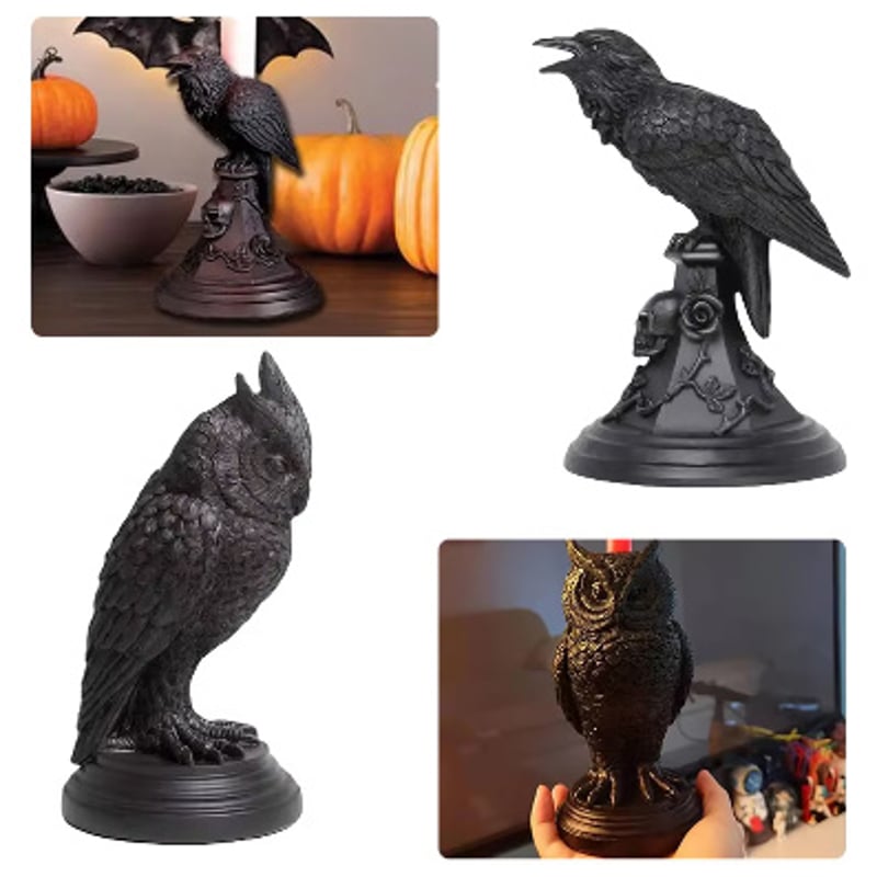 ゴシック カラス フクロウ キャンドルホルダー ろうそく台 ハロウィン