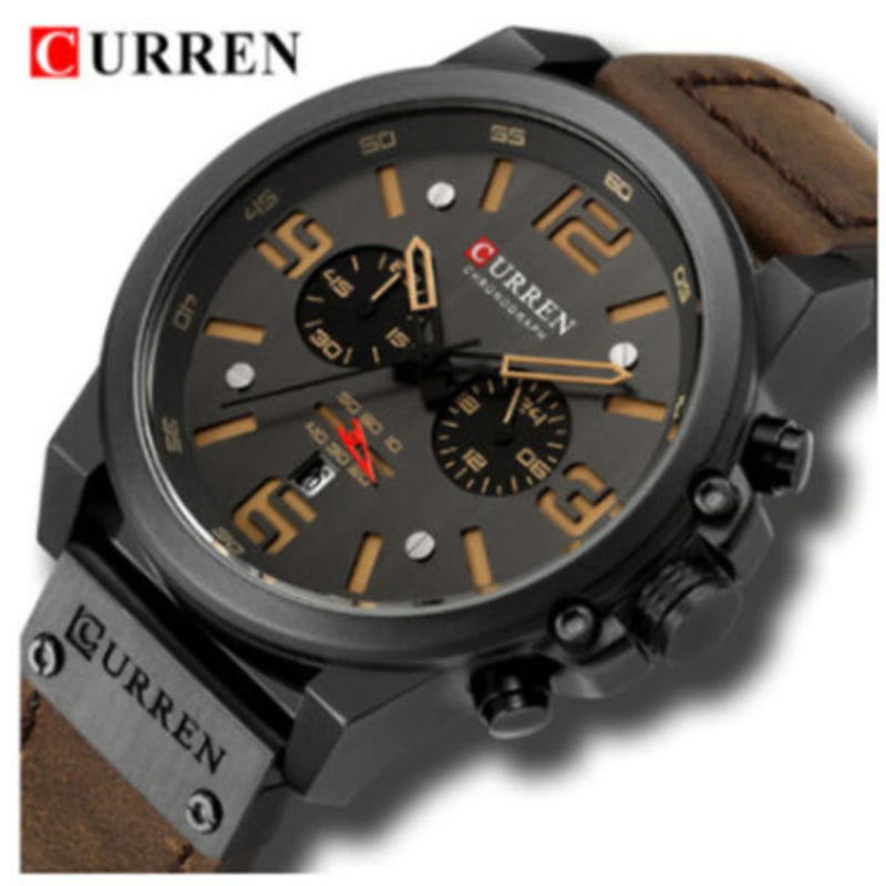 CURREN 3気圧防水 メンズ腕時計 多機能 本革ベルト クロノグラフ 日付 