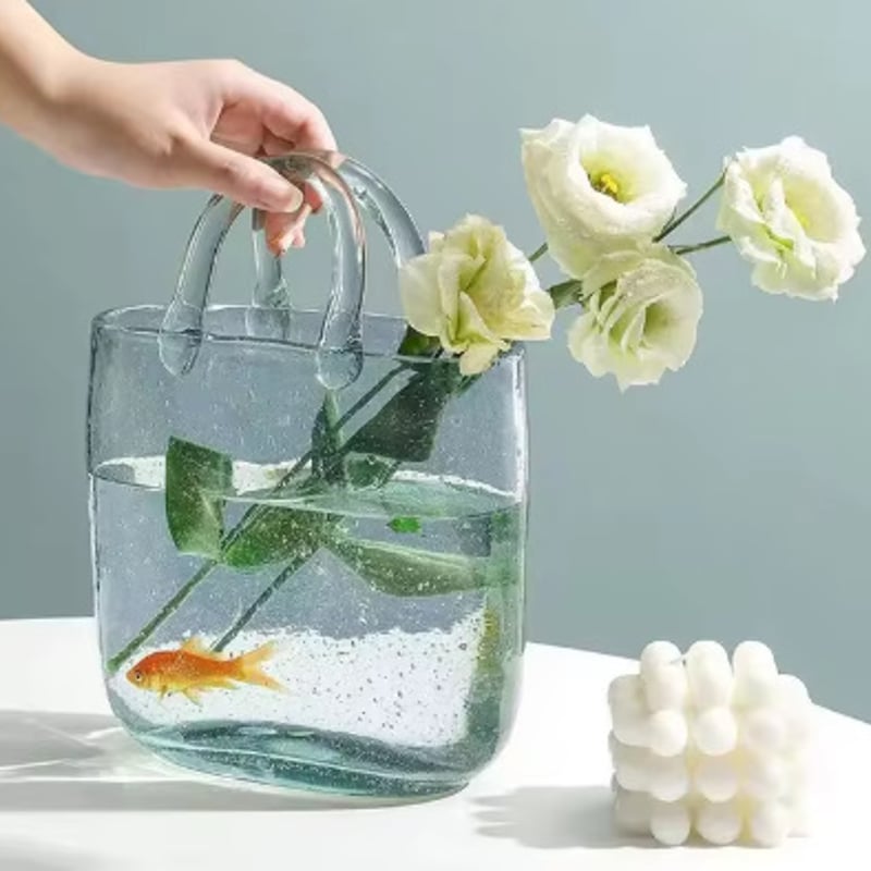 3色展開】 鞄型 花瓶 金魚鉢 おしゃれ ガラス製 インテリア