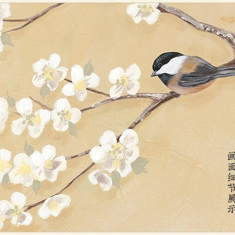 花の枝にとまったスズメ アートパネル | 新一室内装飾品専門店