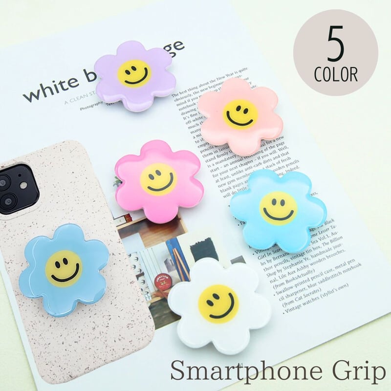 かわいい　スマイル　スマホグリップ　スマホリング　ニコちゃん　smile スマホ スマホリング スマイル カラフル デザイン ニコちゃん マーク