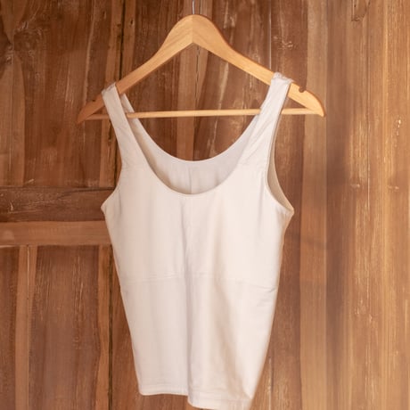 バンブーコットン カップポケット付き レギュラー丈 タンクトップ （白）Bamboo cotton Regular Tank top (White)