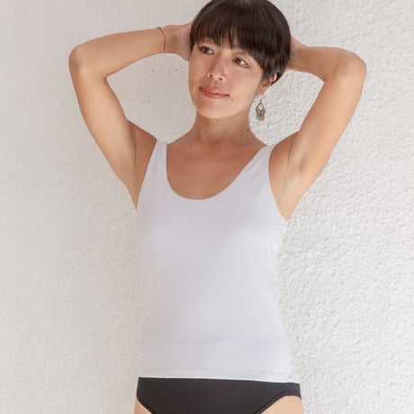 バンブーコットン カップポケット付き レギュラー丈 タンクトップ （白）Bamboo cotton Regular Tank top (White)