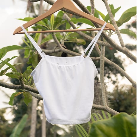 バンブーコットン カップポケット付き クロップド丈 キャミソール（白）Bamboo cotton Cropped Camisole (White)