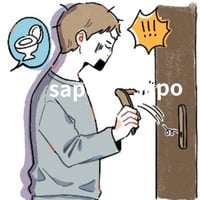 トイレで取っ手が取れる事故がたまにあるというイラスト