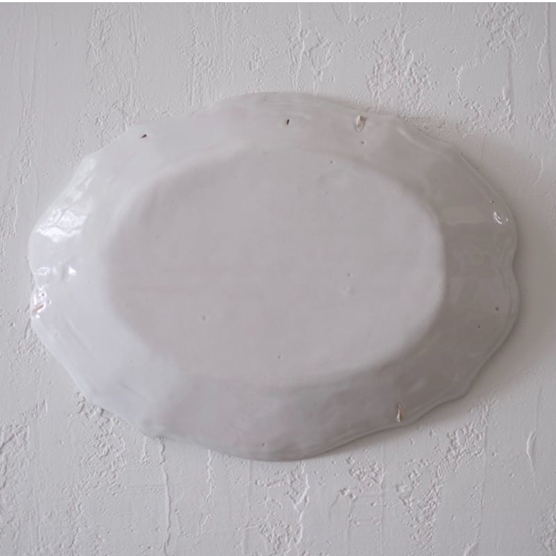 フランス　蚤の市　花リム　オーバル　金属プレート フランス 蚤の市 花リム オーバル 金属プレート フランス マルシェ