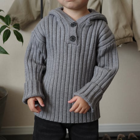 rib hoodie knit top