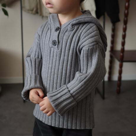 rib hoodie knit top