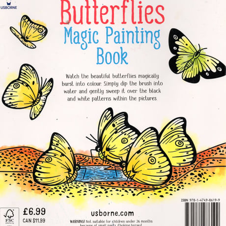 送料無料特別サービス中！集中力と想像力を育む！マジックペインティングブック【Butterflies（ちょうちょ）】（水だけで色づく！マインドフルな魔法の水ぬりえ）