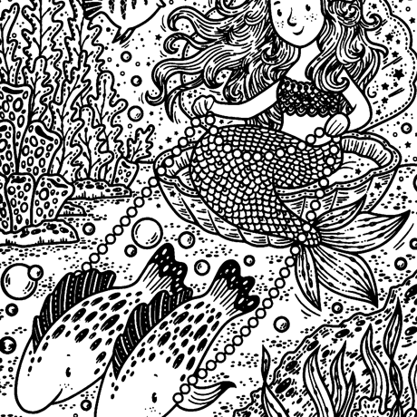 集中力と想像力を育む！マジックペインティングブック【Mermaids（人魚）】（水だけで色づく！マインドフルな魔法の水ぬりえ）