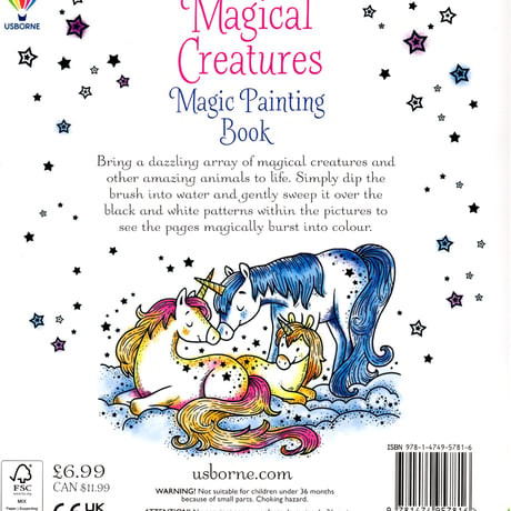 送料無料特別サービス中！集中力と想像力を育む！マジックペインティングブック【Magical Creatures（ふしぎないきものたち）】（水だけで色づく！マインドフルな魔法の水ぬりえ）