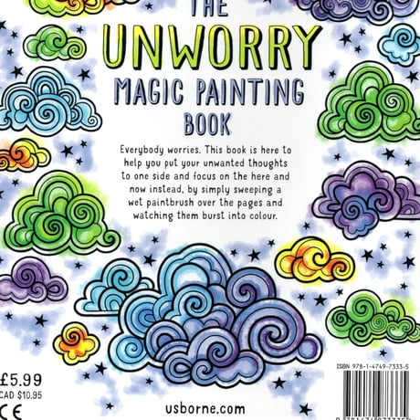 送料無料特別サービス中！集中力と想像力を育む！マジックペインティングブック【Unworry（心配いらないよ）】（水だけで色づく！マインドフルな魔法の水ぬりえ）