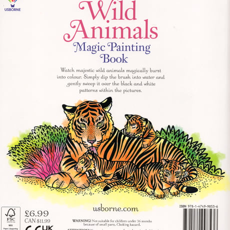 送料無料特別サービス中！集中力と想像力を育む！マジックペインティングブック【Wild Animals（野生動物）】（水だけで色づく！マインドフルな魔法の水ぬりえ）
