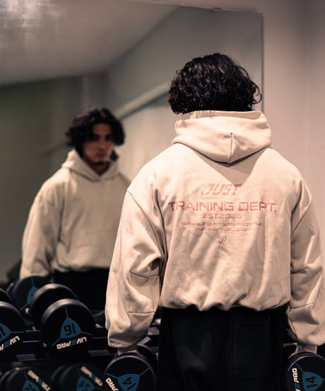 JUST CROPPED HOODIE　GREIGE×PINK