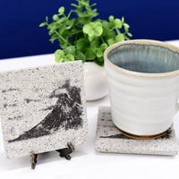 指墨画【富士山】荒川颼 オリジナル芦野石コースター【オンライン限定パッケージ2個セット（ペア）】ASHINO STONE