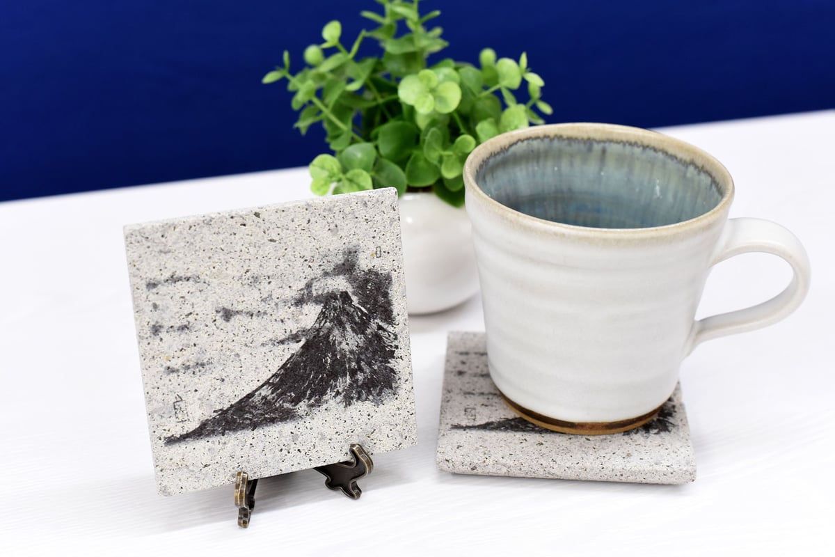 指墨画【富士山】荒川颼 オリジナル芦野石コースター