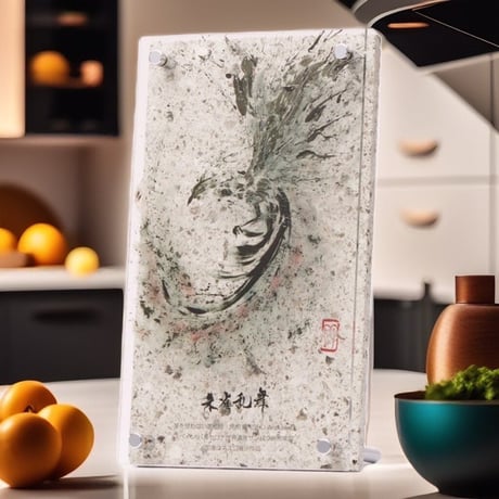 指墨画 【朱雀乱舞（すざくらんぶ）】 荒川颼しゅう 大谷石インテリア アクリルプレート 【オンライン限定作品】
