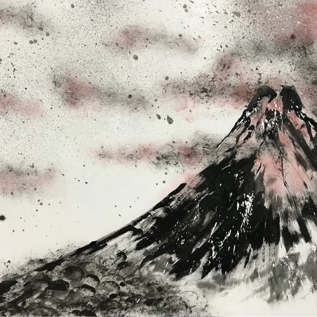 指墨画【富士山】荒川颼 オリジナル芦野石コースター【オンライン限定パッケージ2個セット（ペア）】ASHINO STONE