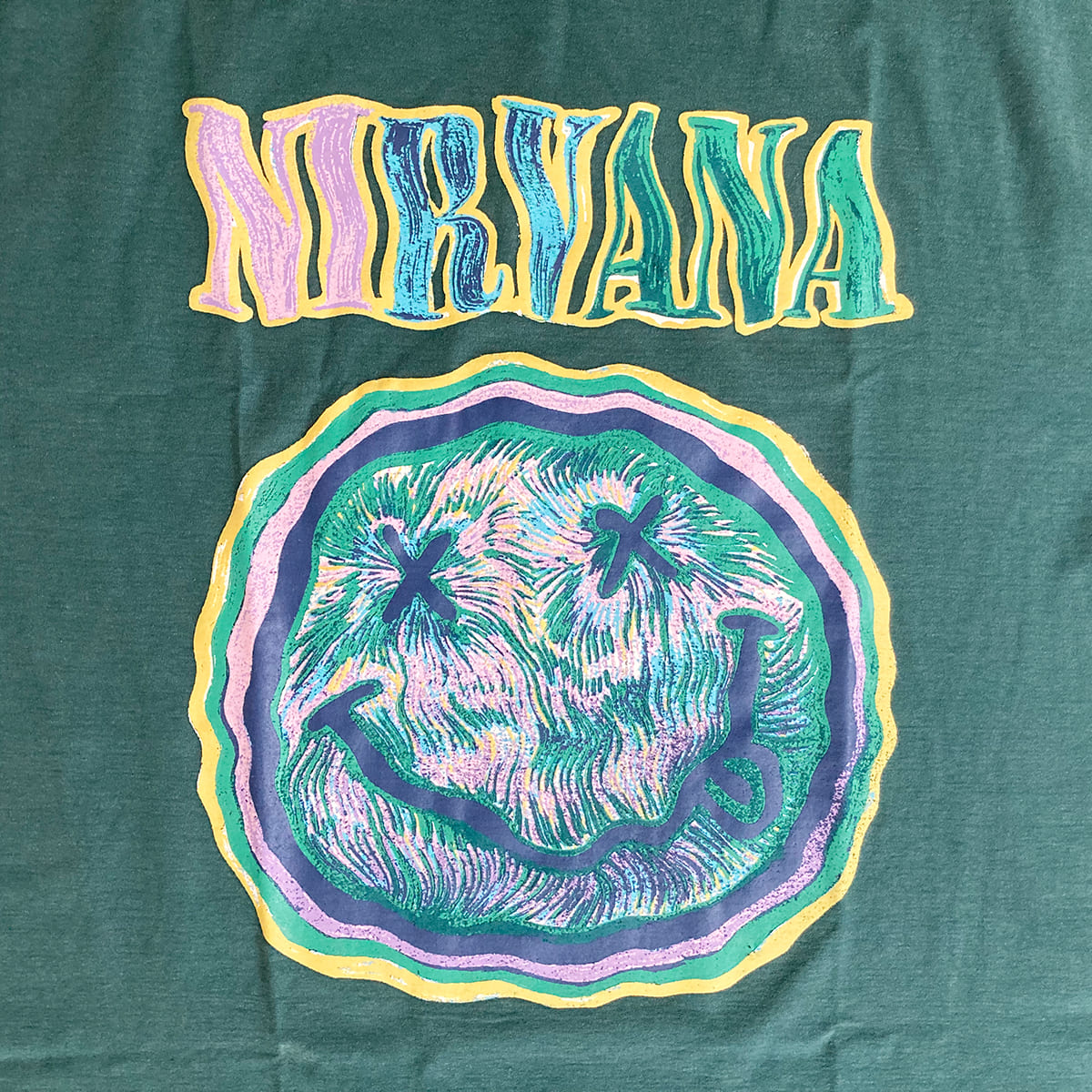 NIRVANA MUSIC TEE SHIRTS スマイル 半袖 ロゴTシャツ グリーン SM