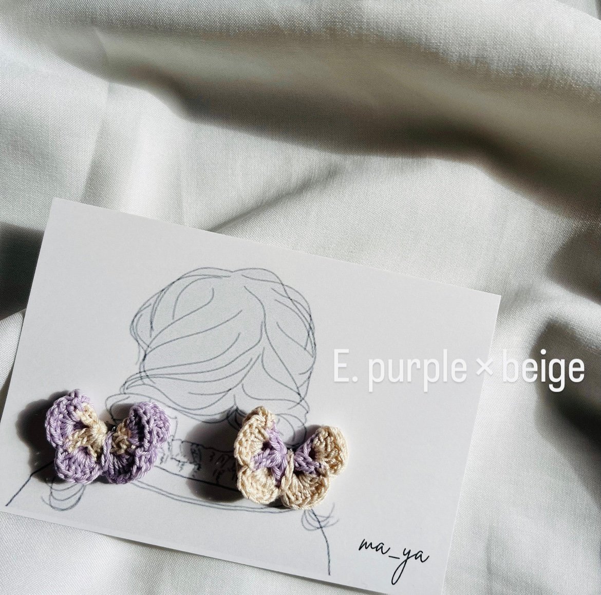 handmade♡♡ピアノ鍵盤柄 フリルツインヘアゴム パープル ちょうちょ かぎ編みヘアゴム(twin set) | ma_ya.mine