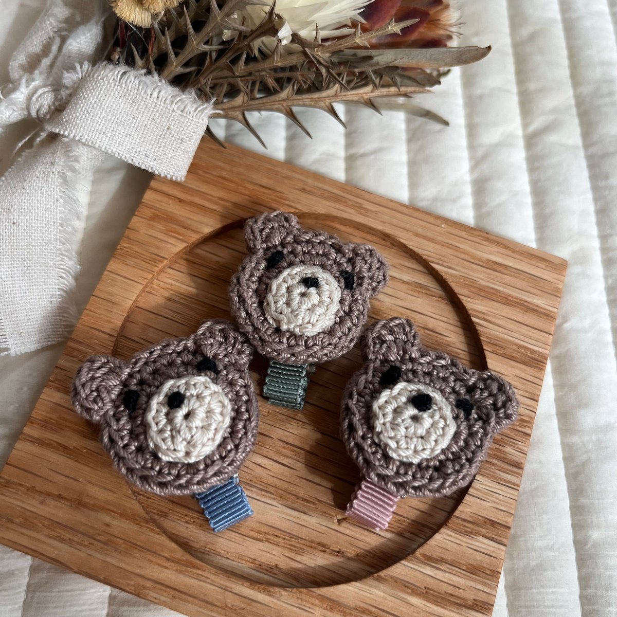 ハンドメイド◆ベビーヘアクリップ くまちゃん◆order 16 くまさんのヘアピン&クリップ9点set♡ | ribbon musubi