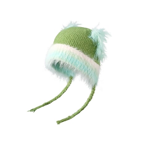 日本風 かわいい リボン バイカラー イヤーキャップ  ウサギの毛