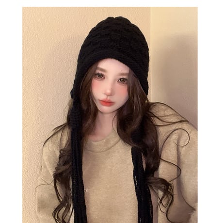 単色 フリンジ 甘美 かわいい 耳を保護する ニット帽