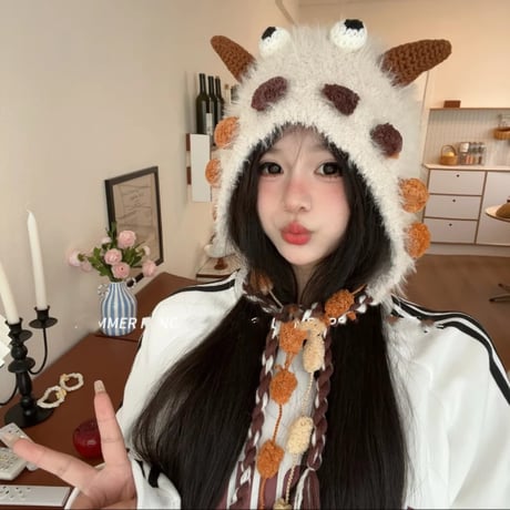 アニメ キャンディモンスター かわいい 手作り フリース 耳あて帽子