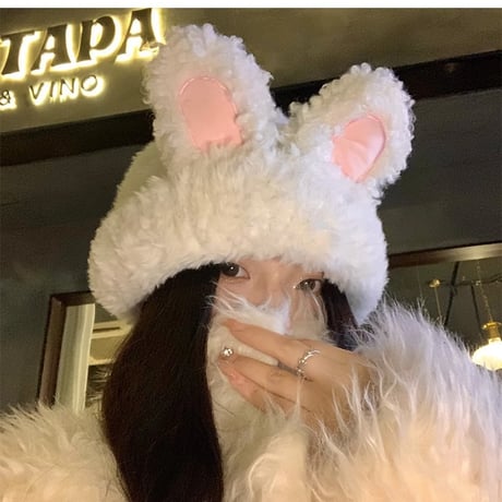 韓国 かわいい ファー うさぎの耳 耳を保護 顔が小さく見える 頭を包む帽子