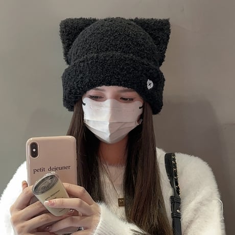 猫耳 かわいい にっけい 顔が小さく見える 毛糸帽子