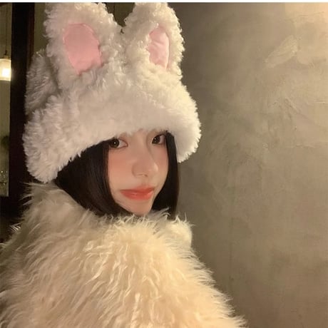 韓国 かわいい ファー うさぎの耳 耳を保護 顔が小さく見える 頭を包む帽子