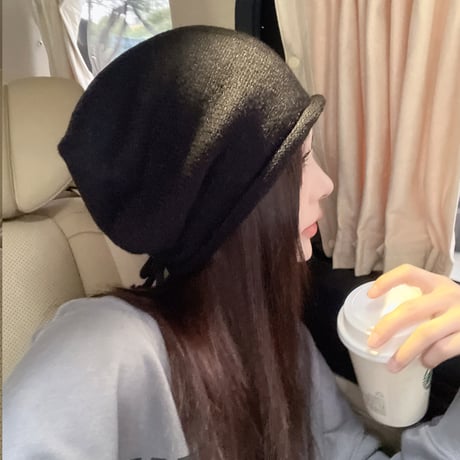 ルーズスタイル ダウン帽子 かぶり 折り返し  ニット