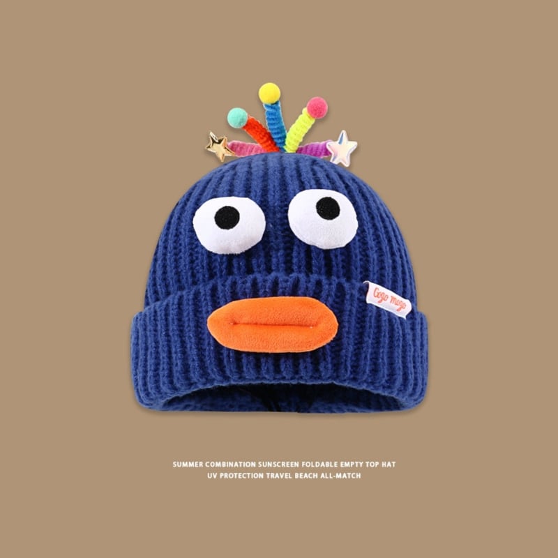 秋冬 アウトドア 可愛い アニメ ソーセージ口 フード付き帽子 ニット