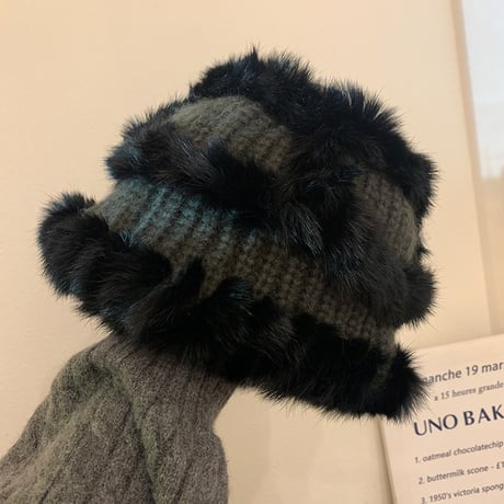 秋冬 厚手 かわいい ウサギの毛 顔を小さく見せる フィッシャーマンハット  ウサギの毛