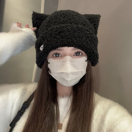 猫耳 かわいい にっけい 顔が小さく見える 毛糸帽子