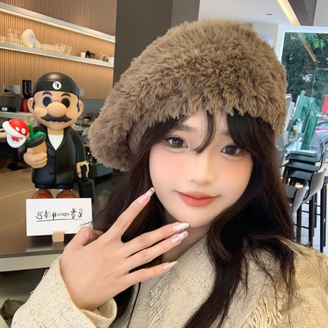 秋冬 保温 ウサギ毛のような 顔が小さく見える 画家帽子