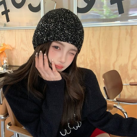 インスタ風 ショーアイテム シャピレ風 スパンコール ニット帽  ニット