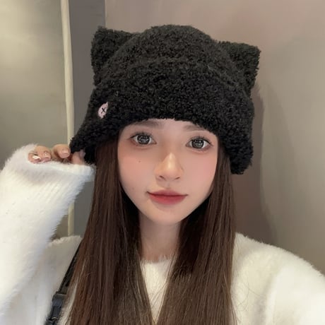 猫耳 かわいい にっけい 顔が小さく見える 毛糸帽子